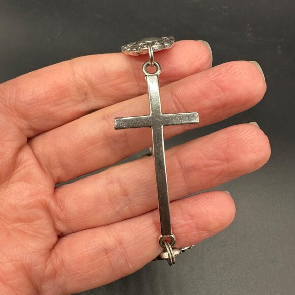 Vintage Spoon Bracelet Cross Charm Magnetic Clasp Silver Toned Smiths Retro - Picture 7 of 10